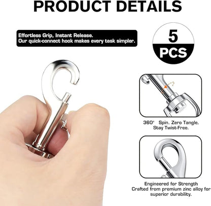 Swivel Snap Hooks, Lucky Goddness 5pcs Metal Heavy Duty Square Eye Clasp Buckle - Image 3