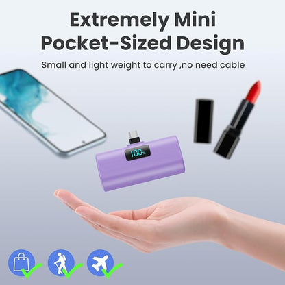 Small Portable Charger 5200mAh, Upgraded PD USB C Power Bank Built-in USB-C - Image 3