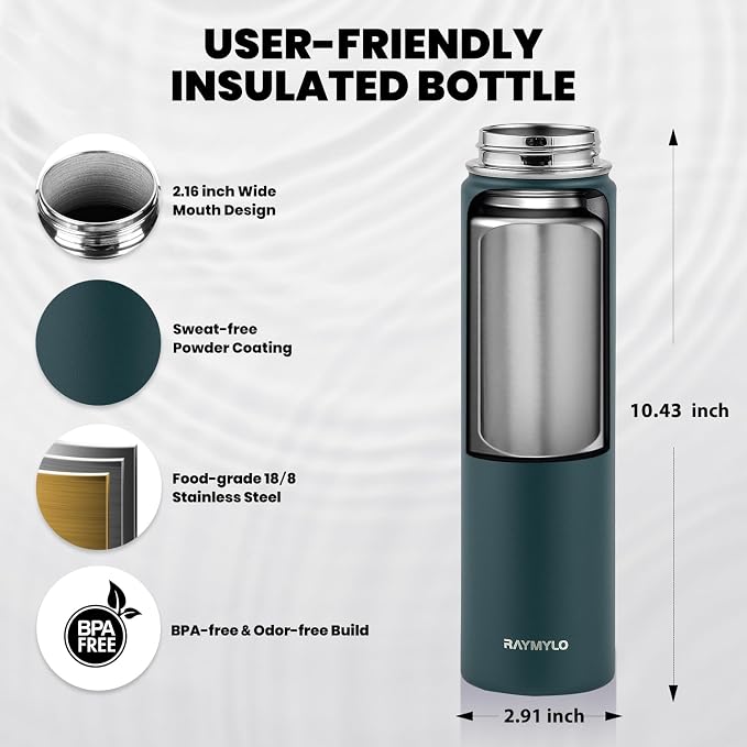 RAYMYLO Insulated Water Bottle 24oz, Triple Wall Vacuum Stainless Steel - Image 4