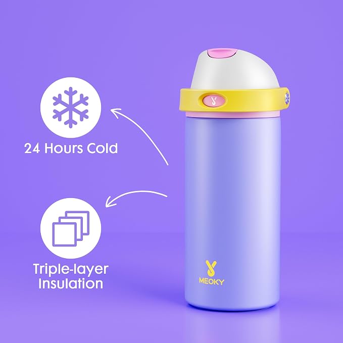 18 oz Insulated Water Bottle for Travel: Meoky Stainless Steel Kids Water Bottle - Image 3