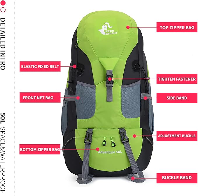 Bseash 50L Hiking Backpack, Water Resistant Lightweight Outdoor Sport Daypack - Image 6