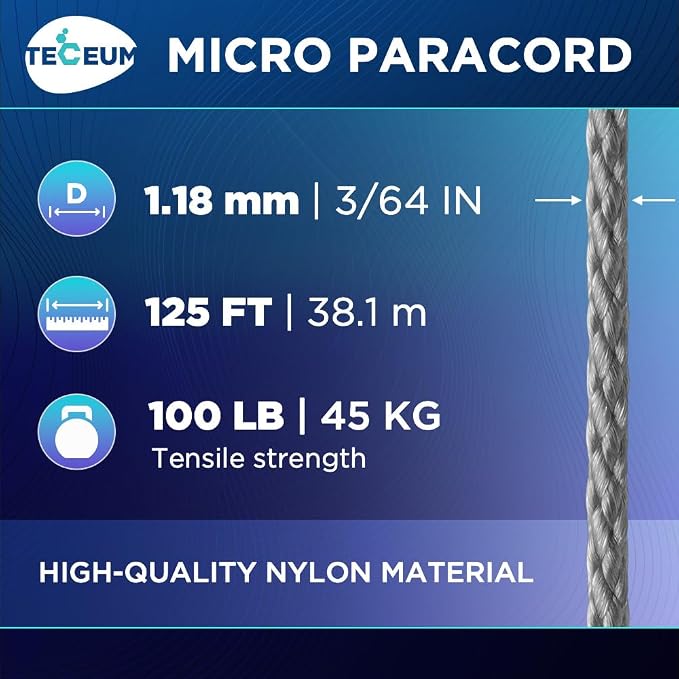 TECEUM Micro Paracord – 1.18 mm X 125 ft – Micro Utility Cord – Thin Braided - Image 2
