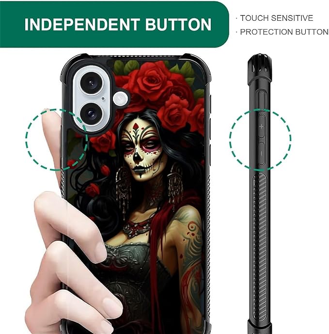 for iPhone 16 Case, Day of The Dead Halloween Woman Pattern Graphic Design Girl - Image 6