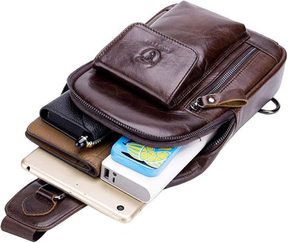 Hebetag Leather Sling Bag Hiking Daypack - Image 6