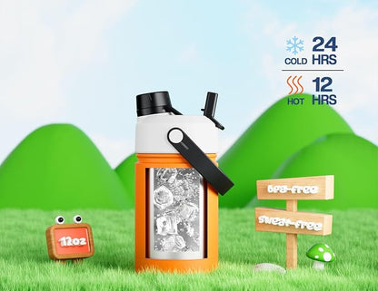 12 oz Kids Insulated Water Bottle: 2-in-1 Straw Spout Lid, Keep Cold 24H - Image 3