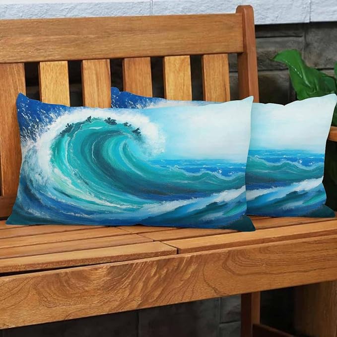 EKOBLA Sea Wave Lumber Pillow Cases Watercolor Painting Ocean Storm Landscape - Image 3