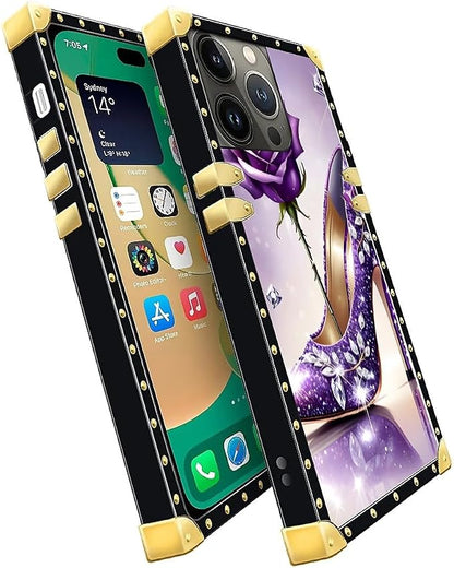 Compatible with iPhone 14 Pro Case, High Heeled Purple Diamond Rose Luxury - Image 3