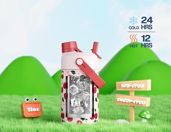 12 oz Kids Water Bottle for Girls: Leakproof, Durable Straw Spout Lid, 24H Cold - Image 4