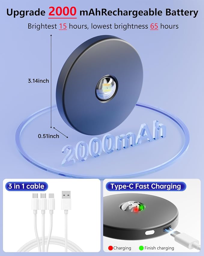 Puck Lights with Remote Control, 2000mAh Rechargeable Cabinet Light, Under - Image 4