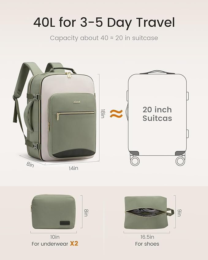 LOVEVOOK 40L Travel Backpack for Women & Men, Airline Approved Carry On Luggage - Image 5
