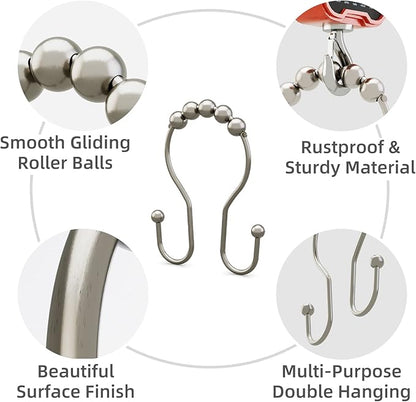 Shower Curtain Hooks Brushed Nickel Shower Curtain Rings Rust Proof, Bathway - Image 2