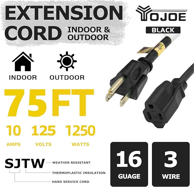YOJOE Indoor Outdoor Extension Cord, 3 Prong 10A Weatherproof Power Cord - Image 2