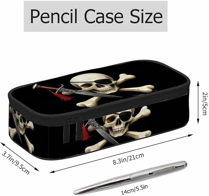 Skull Pirate Pencil Case Crossbones Eye Halloween Day Of The Dead Black Pencil - Image 2