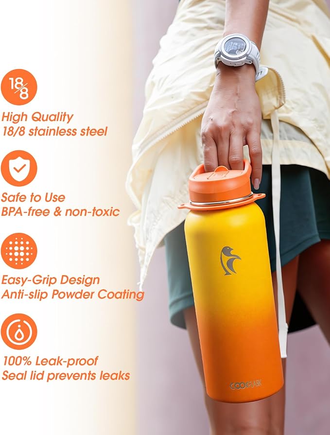 Coolflask Water Bottle with Straw, 40 oz Insulated Metal Water Flask with Straw - Image 4