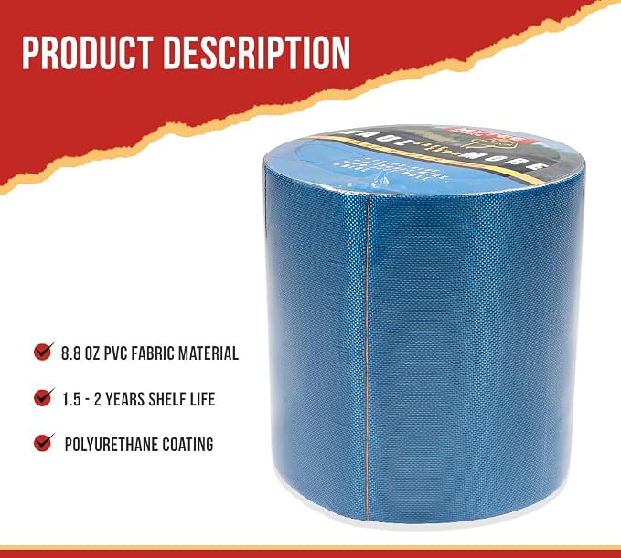 Mytee Products 8.8 oz Waterproof Blue Vinyl Tarp Repair Tape 6 Inch x 50 FT - Image 2
