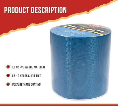 Mytee Products 8.8 oz Waterproof Blue Vinyl Tarp Repair Tape 6 Inch x 50 FT - Image 2