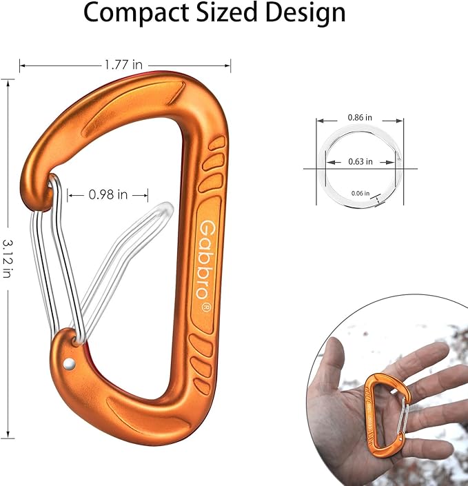 Gabbro Carabiner Clips Heavy Duty 12kN, Wiregate Aluminum Lightweight Caribeener - Image 4