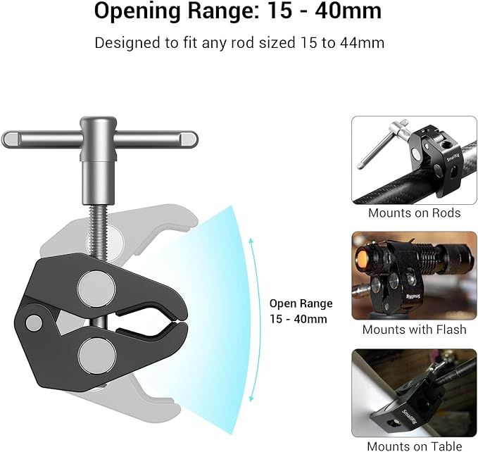 SMALLRIG Super Clamp w/ 1/4" and 3/8" Thread and 5.8 Inches Adjustable Friction - Image 5