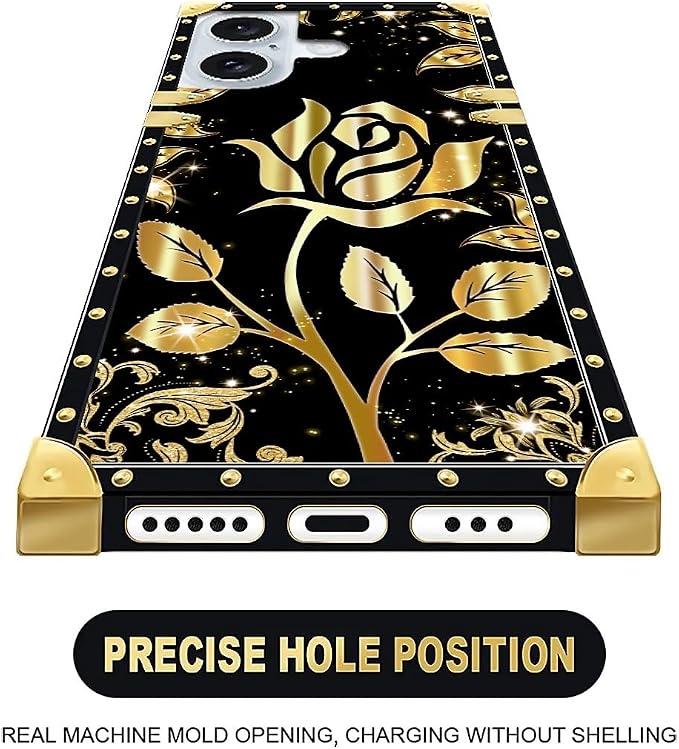 Compatible with iPhone 16 Plus Case, Shine Gold Rose Luxury Golden Decoration - Image 4