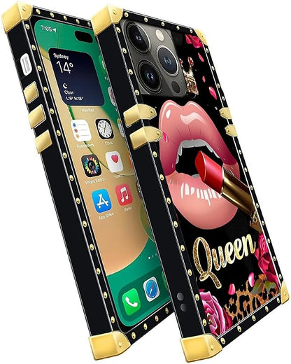 Compatible with iPhone 14 Pro Max Case, Glitter Red Rose Queen Leopard Lipstick - Image 3