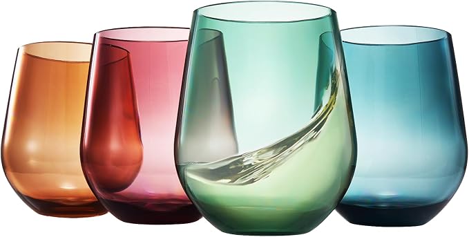 Tritan BPA-Free Plastic Shatterproof Stemless Wine Glasses, by Khen
