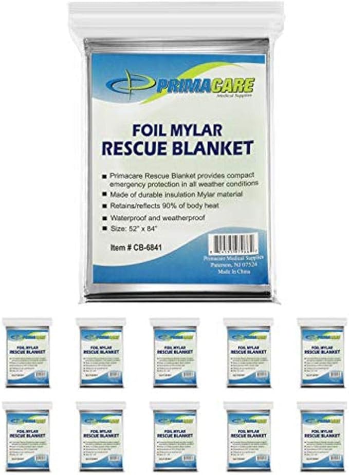 Primacare HB-10 Emergency Mylar Thermal Blankets – 10 Pack, Waterproof by Primacare