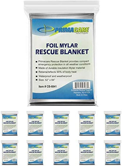 Primacare HB-10 Emergency Mylar Thermal Blankets – 10 Pack, Waterproof by Primacare