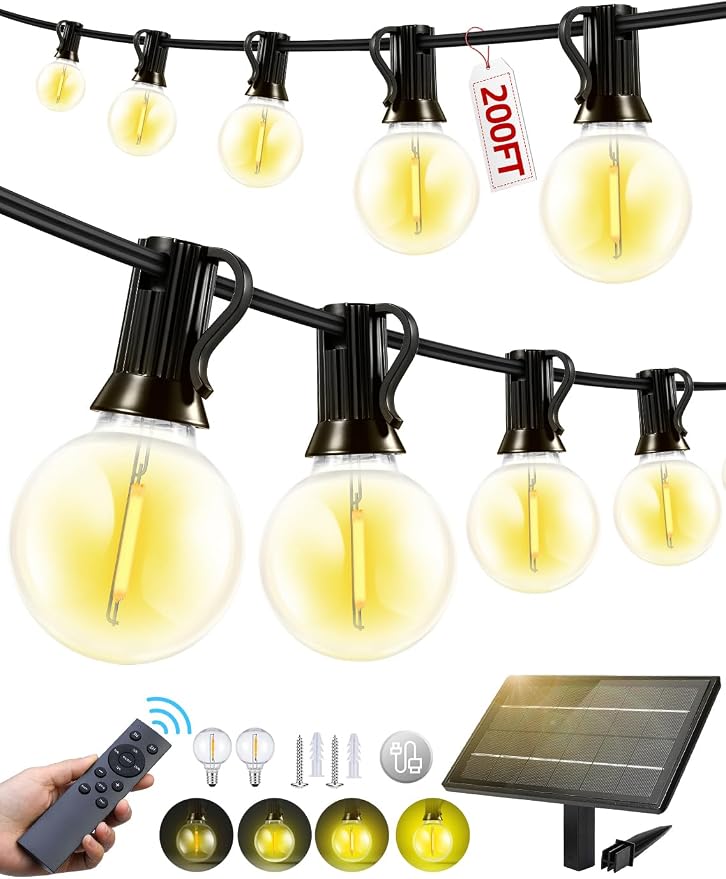 200FT Solar Lights Outdoor Waterproof: G40 60M Shatterproof Bulbs Patio Lights by Unknown