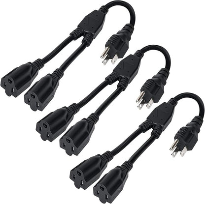 Elecan 3-Prong Y Splitter Power Extension Cord 1 FT/3 Pack, Straight Plug 1 to by Elecan