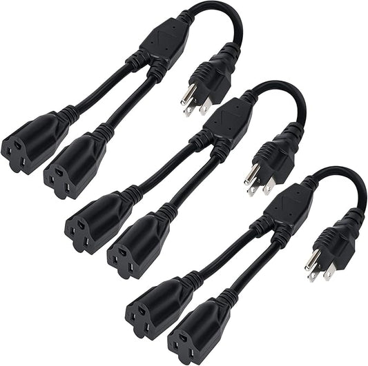Elecan 3-Prong Y Splitter Power Extension Cord 1 FT/3 Pack, Straight Plug 1 to by Elecan