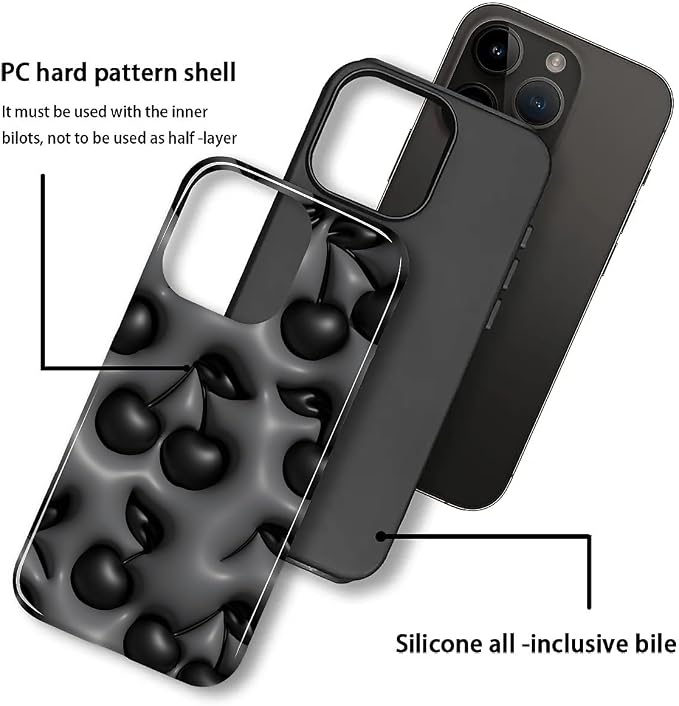 for iPhone 11 Pro Max Case, HL2 Cute Cool Cherry Black Hybrid 2 Layer Hard - Image 3