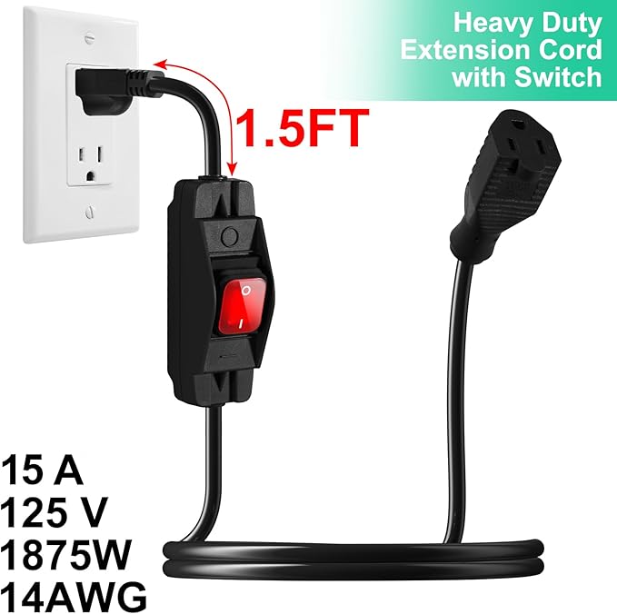 Outdoor Waterproof On/Off Switch Extension Cord, Heavy Duty 125v/250v Black - Image 3