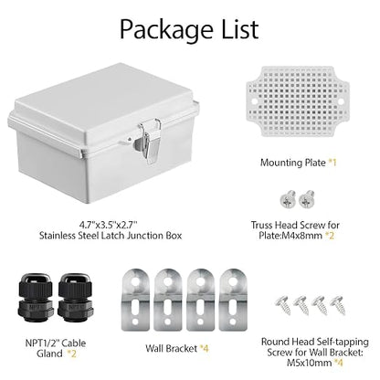 LeMotech Electrical Box, IP67 Waterproof Hinged Cover Stainless Steel Latch - Image 9