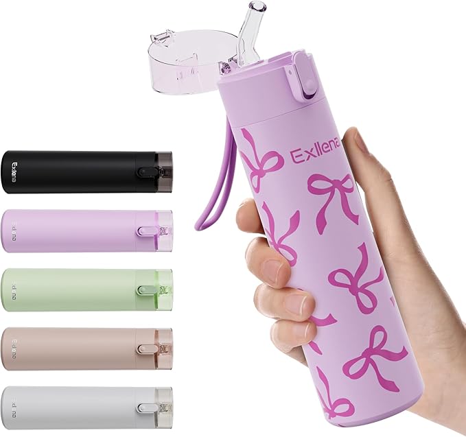 9oz Small Water Bottles with Straw, Mini Water Bottle with One-Hand Open Design by Exllena