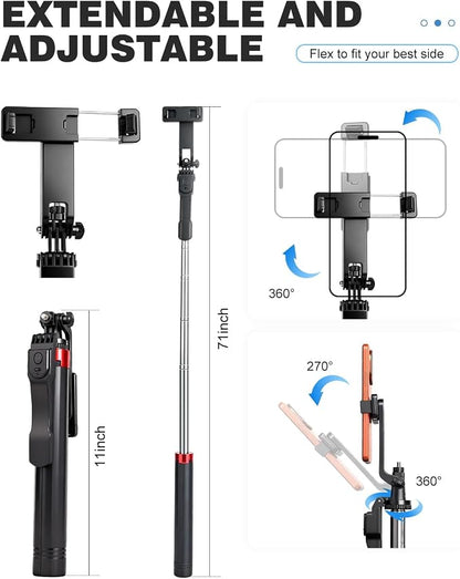 71" Phone Tripod Selfie Stick for iPhone/Android/Camera, Cell Phone Tripod Stand - Image 3