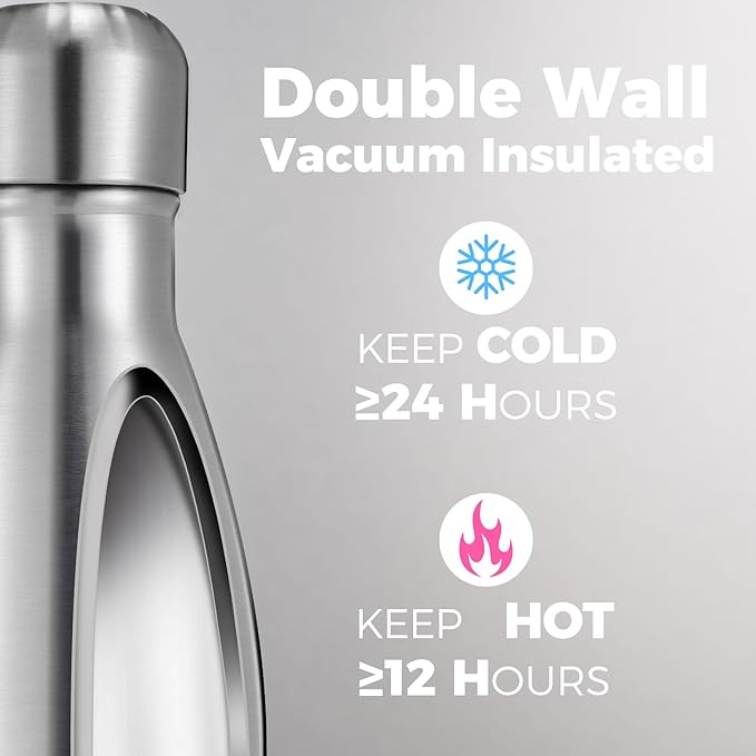 Volhoply 17oz Stainless Steel Water Bottles Bulk, Leakproof Insulated Metal - Image 3