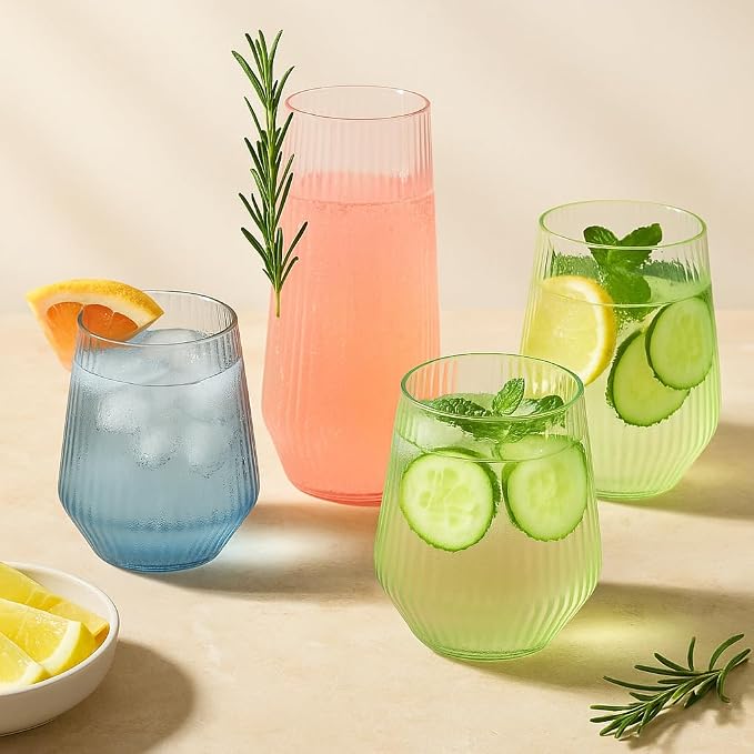 Oojami 48 Pack Ribbed Origami Ripple Plastic Glasses, 24 Stemless 9oz Champagne - Image 7