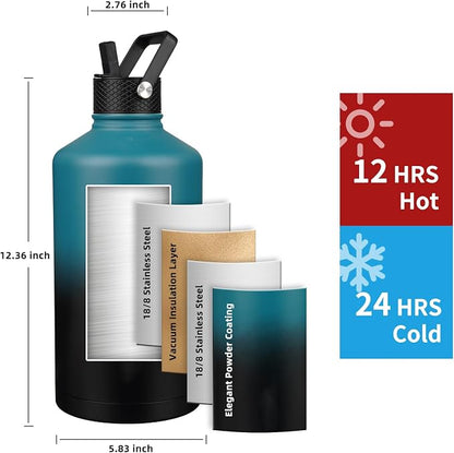 Insulated Water Bottle 128oz, Triple Wall Vacuum Stainless Steel, Leak Proof & - Image 2
