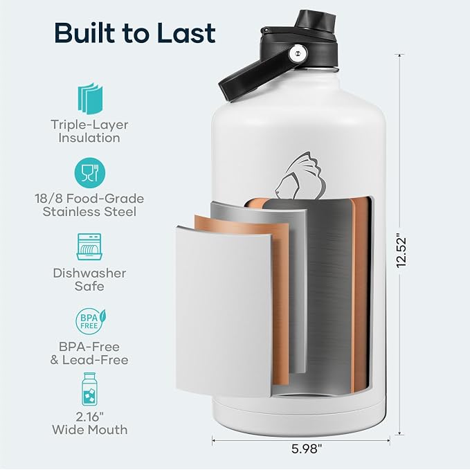 BUZIO Gallon Water Bottle Insulated, 128 oz Large Water Jug Vacuum Stainless - Image 4