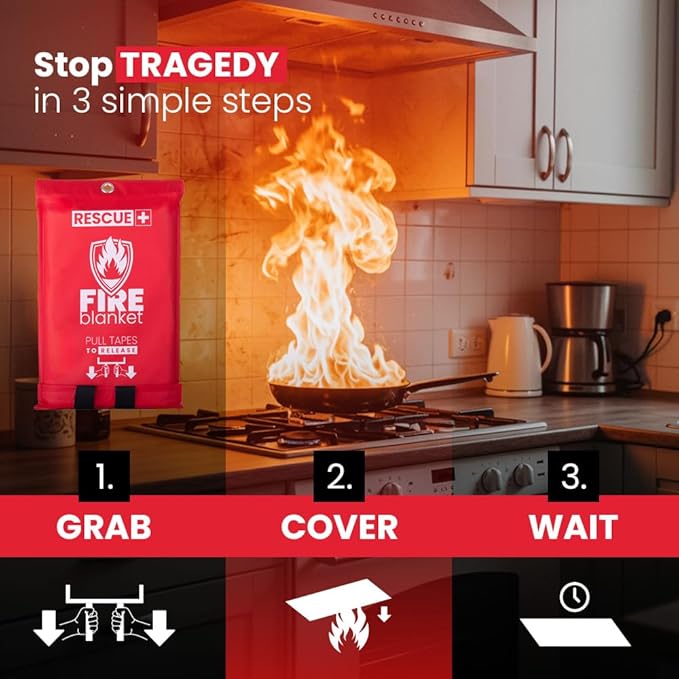 Rescue+ Emergency Fire Blankets – 2 Pack, 40” x 40” Fiberglass Flame Retardant - Image 3