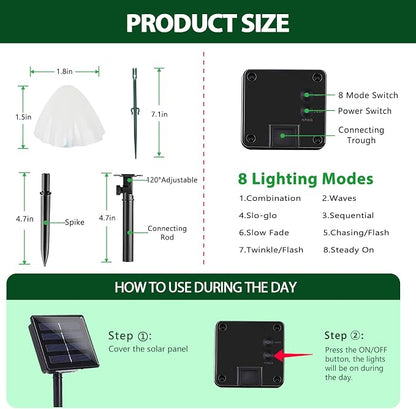 OZS 2PK 32LED 55FT Mushroom Solar Garden Lights Outdoor, Solar String Lights - Image 7