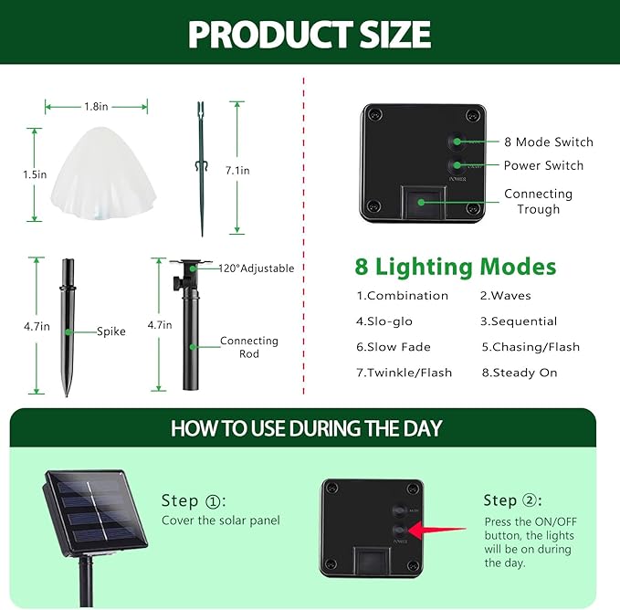 OZS 2PK 32LED 55FT Mushroom Solar Garden Lights Outdoor, Solar String Lights - Image 6