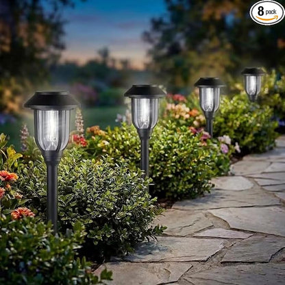 Solar Lights Outdoor 8 Pack, Cool White Solar Pathway Lights, Auto On/Off by DOESLAG