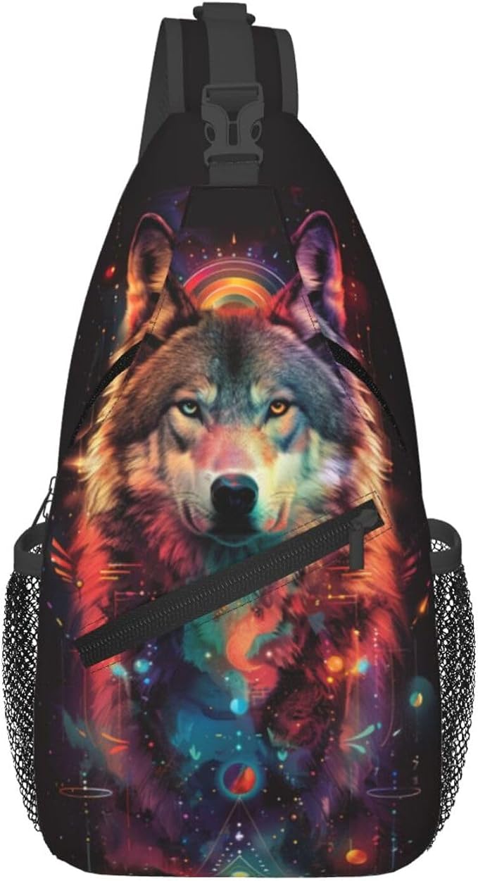 Wolf Sling Bag For Women Men Fashion Wolf Print Backpack Crossbody Shoulder Bag by Unknown