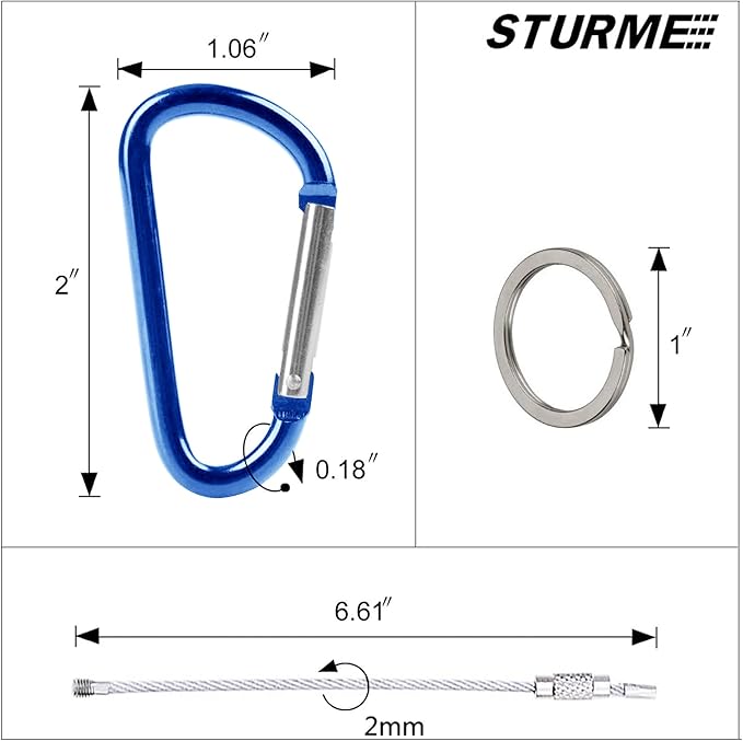 STURME 2" Aluminum D Ring Carabiners Clip D Shape Spring Loaded Gate Small - Image 2
