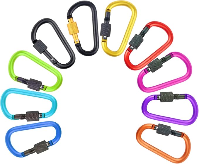 10 Pack Aluminum D Ring Key Rings Hiking Clips Locking Carabiner - Image 5