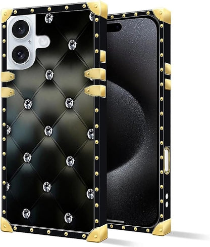 Compatible with iPhone 16 Plus Case, Shiny Black Sofa Crystal Luxury Golden - Image 3