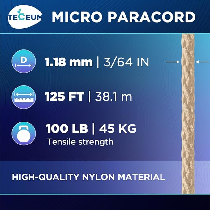 TECEUM Micro Paracord – 1.18 mm X 125 ft – Micro Utility Cord – Thin Braided - Image 2