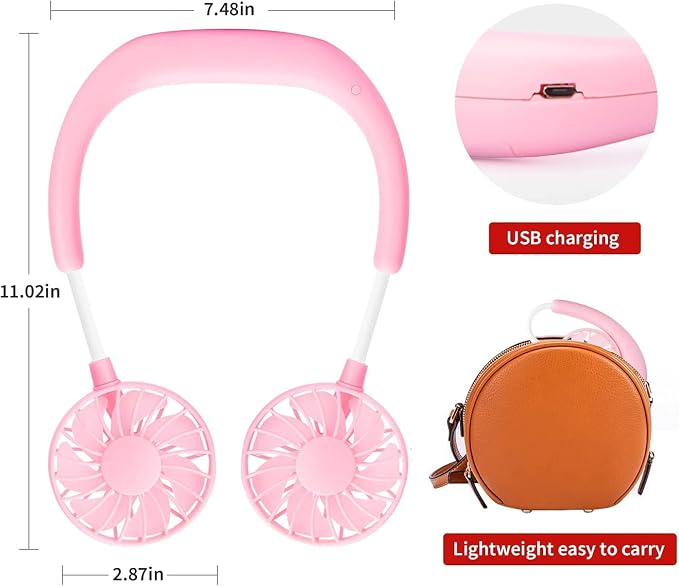 Portable Neck Fan Rechargeable Personal Hand-Free Fan Mini USB Wearable - Image 6