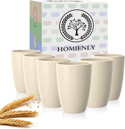 Homienly Unbreakable Drinking Glasses 16oz Wheat Straw Cups–6-Pack Reusable by HOMIENLY